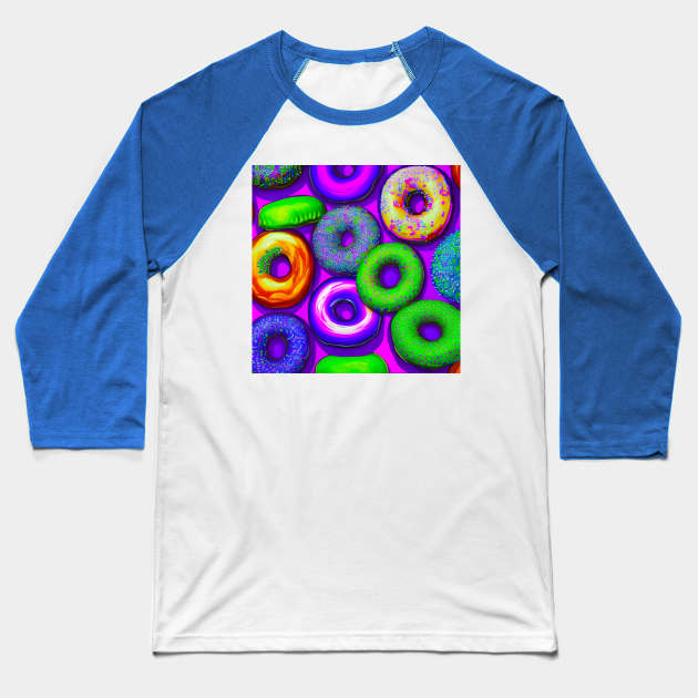 Colorful Donuts Purple Baseball T-Shirt by BlakCircleGirl
